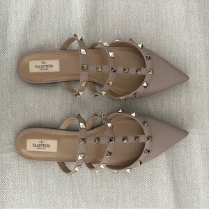 Valentino Rockstud Mule Flats - Smooth leather - Size 40 - Poudre